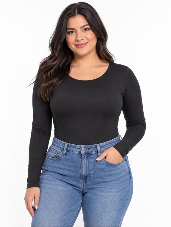 Pumiey Tops - Black Long Sleeve Scoop Neck Bodysuit Size L NWT – PUMIEY